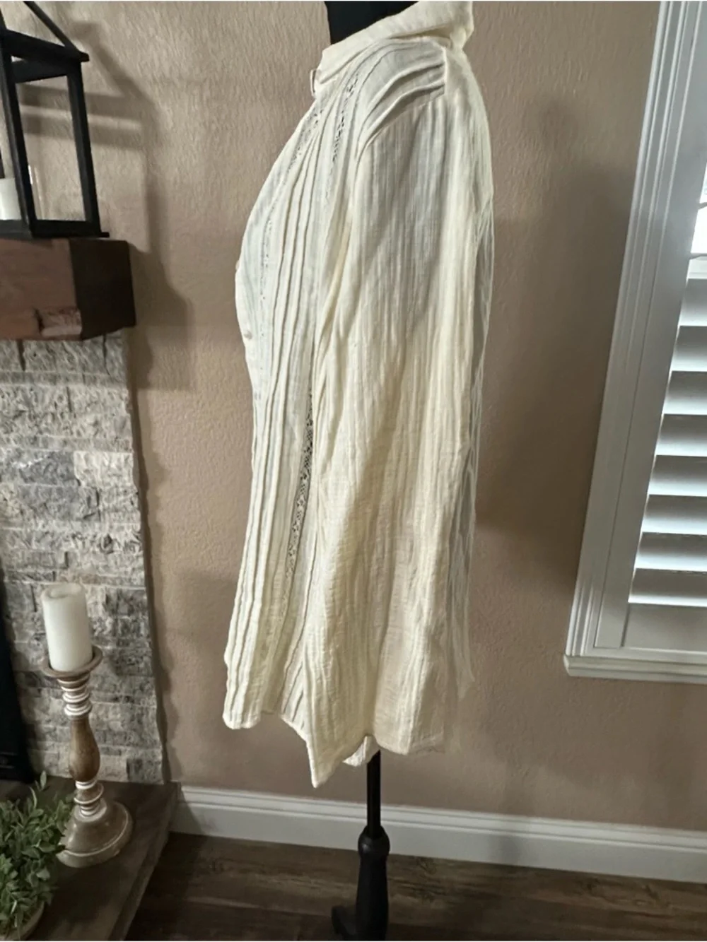 Promesa cream button up tunic beach coverup women’s S boutique NEW cotton Gauze